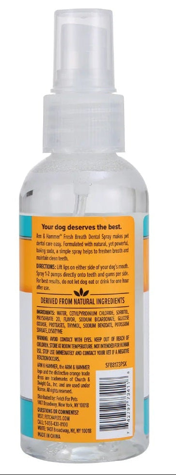Arm & Hammer Spray Dental para Perro, Elimina el Sarro y Mal Aliento, Aliento Fresco Sabor Menta 1pz