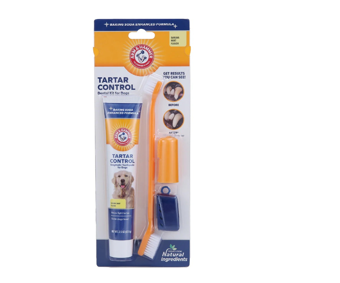 Arm & Hammer Kit Pasta Dental para Perro, Elimina Sarro y Mal Aliento, Sabor Plátano con Menta 3pzas