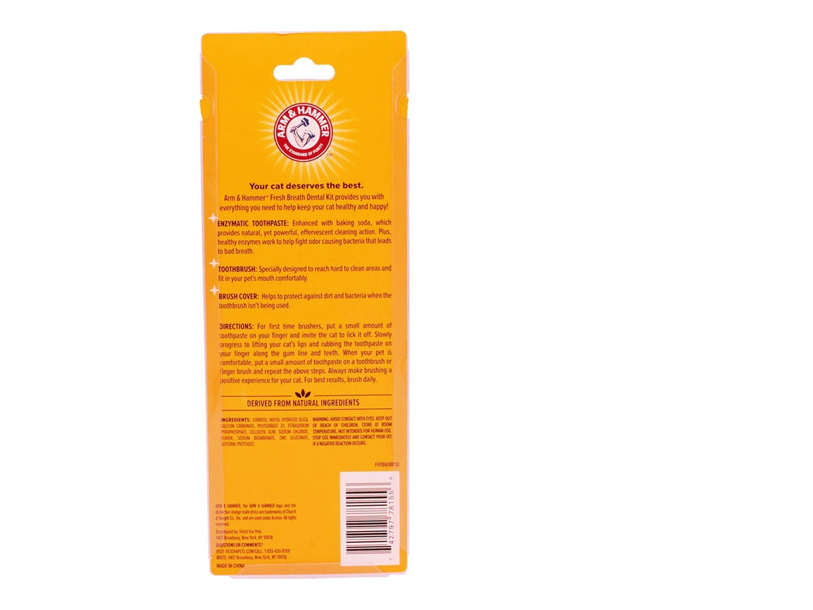 Arm & Hammer Kit Pasta Dental con Cepillo para Gato, Elimina Sarro y Mal Aliento, Sabor Atún, 3pzas