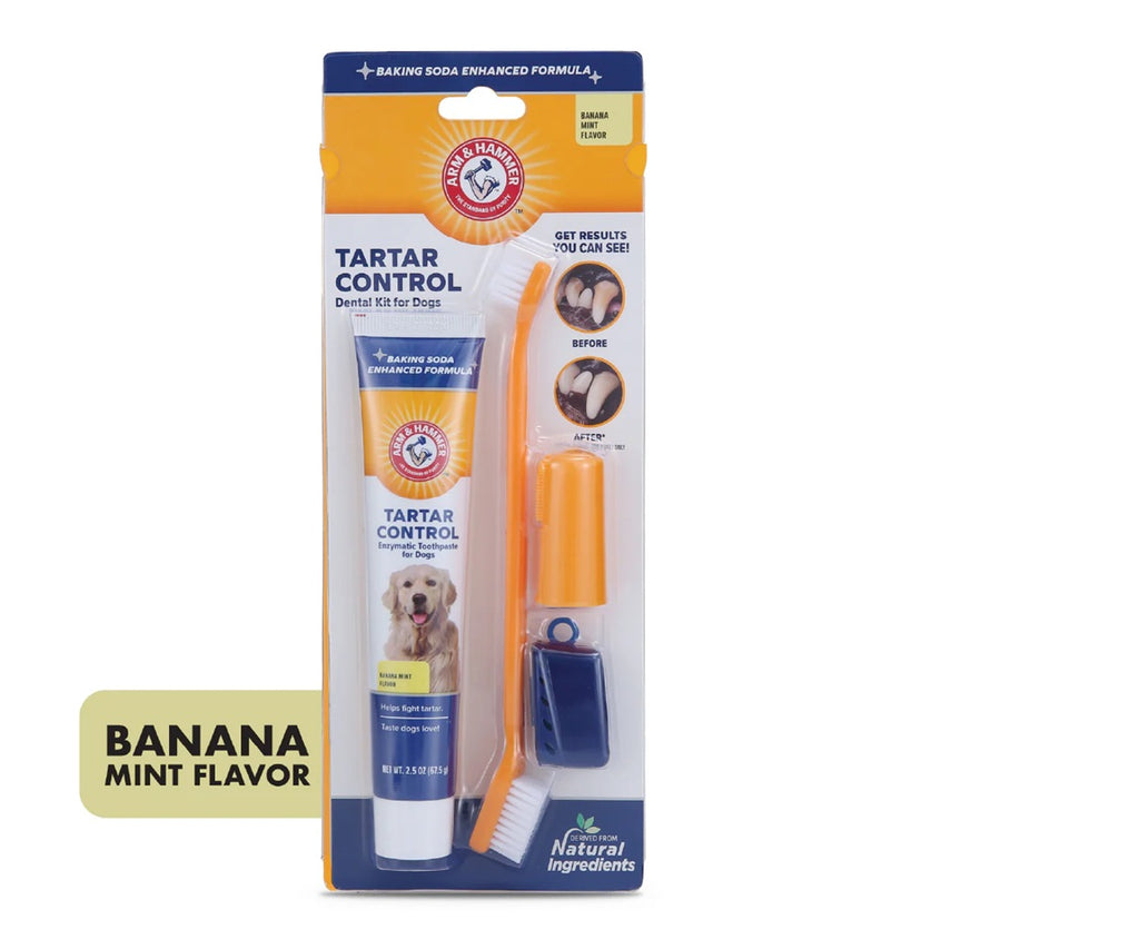 Arm & Hammer Kit Pasta Dental para Perro, Elimina Sarro y Mal Aliento, Sabor Plátano con Menta 3pzas
