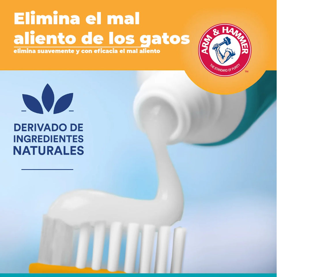 Arm & Hammer Kit Pasta Dental con Cepillo para Gato, Elimina Sarro y Mal Aliento, Sabor Atún, 3pzas