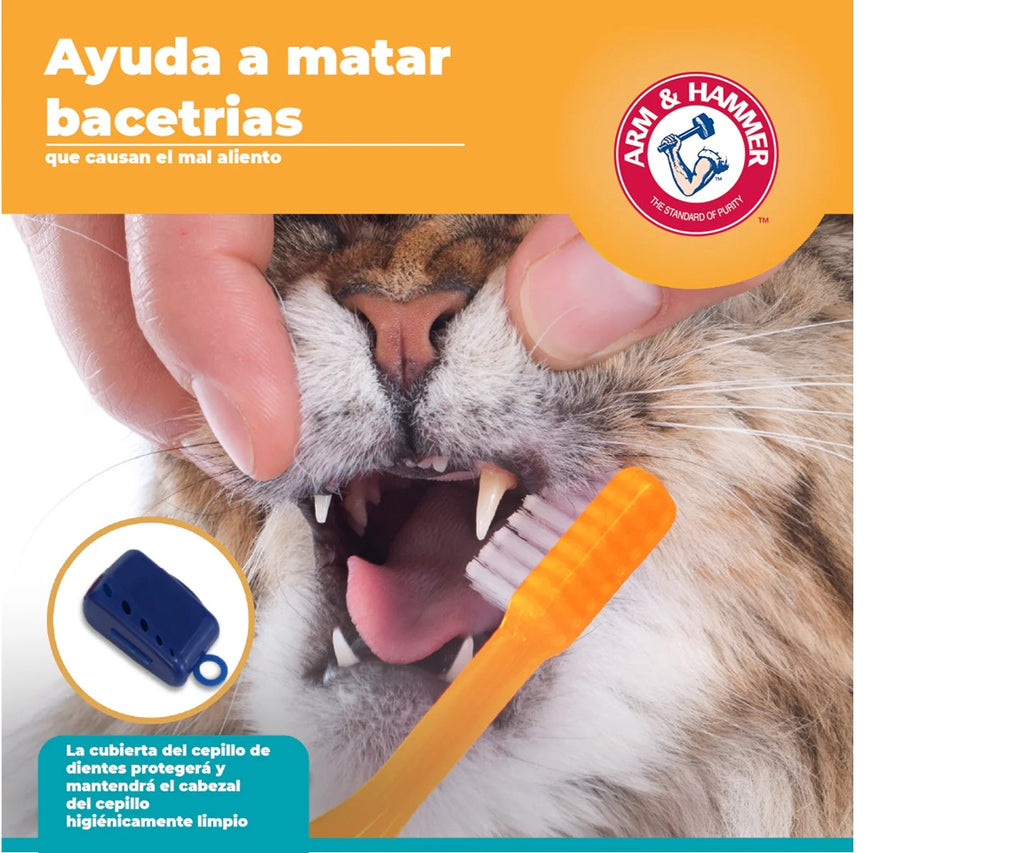 Arm & Hammer Kit Pasta Dental con Cepillo para Gato, Elimina Sarro y Mal Aliento, Sabor Atún, 3pzas
