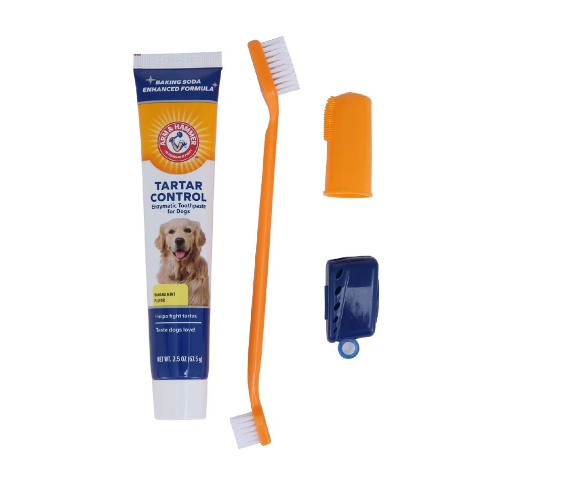 Arm & Hammer Kit Pasta Dental para Perro, Elimina Sarro y Mal Aliento, Sabor Plátano con Menta 3pzas