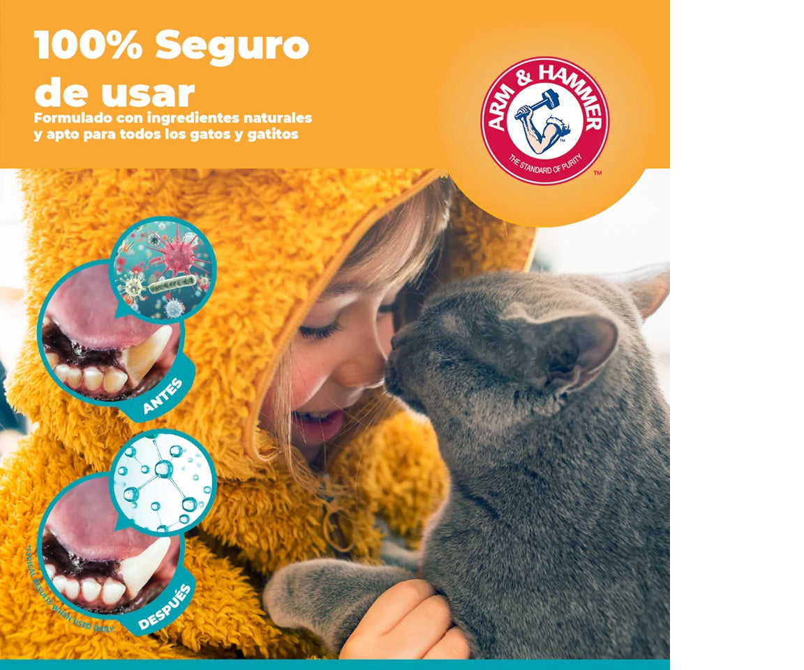 Arm & Hammer Kit Pasta Dental con Cepillo para Gato, Elimina Sarro y Mal Aliento, Sabor Atún, 3pzas