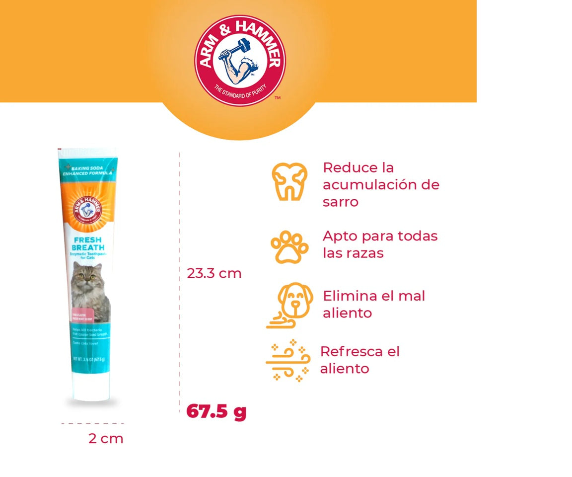 Arm & Hammer Kit Pasta Dental con Cepillo para Gato, Elimina Sarro y Mal Aliento, Sabor Atún, 3pzas
