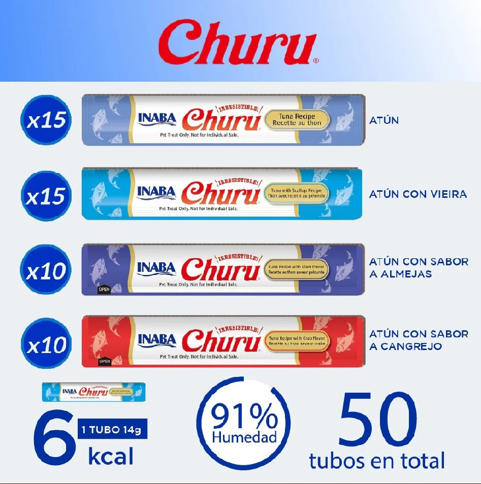 Inaba Churu Bote de 50 piezas Mix de Vieira, Almeja y Cangrejo